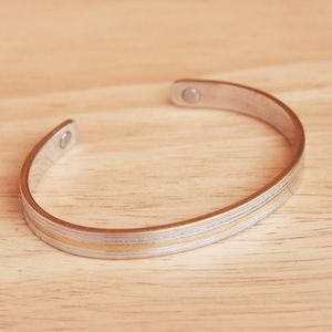 24K Gold Electroplated Bangle White Yellow Bracelet Cuff Magnetic Silver Tone